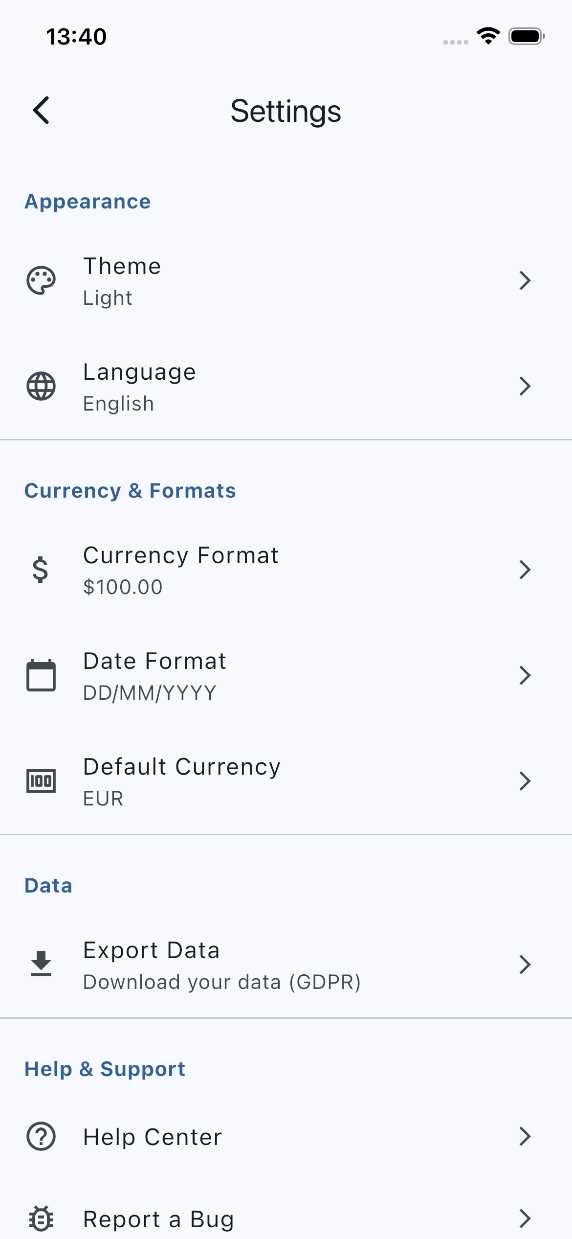 Application settings