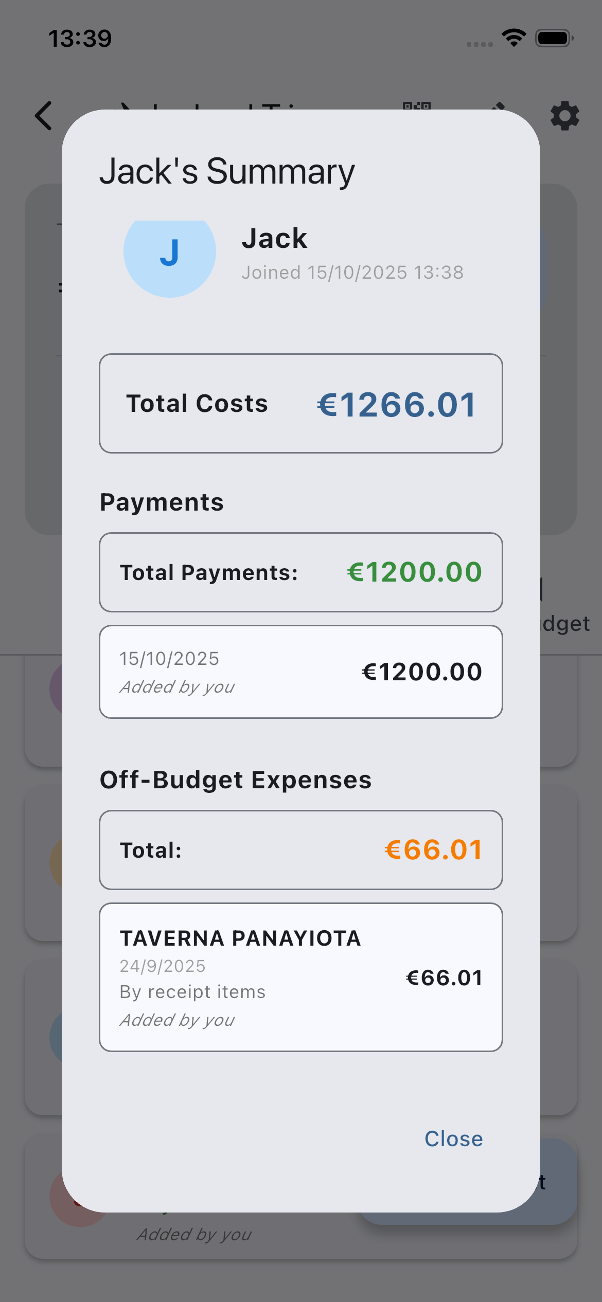 Expense tracking interface