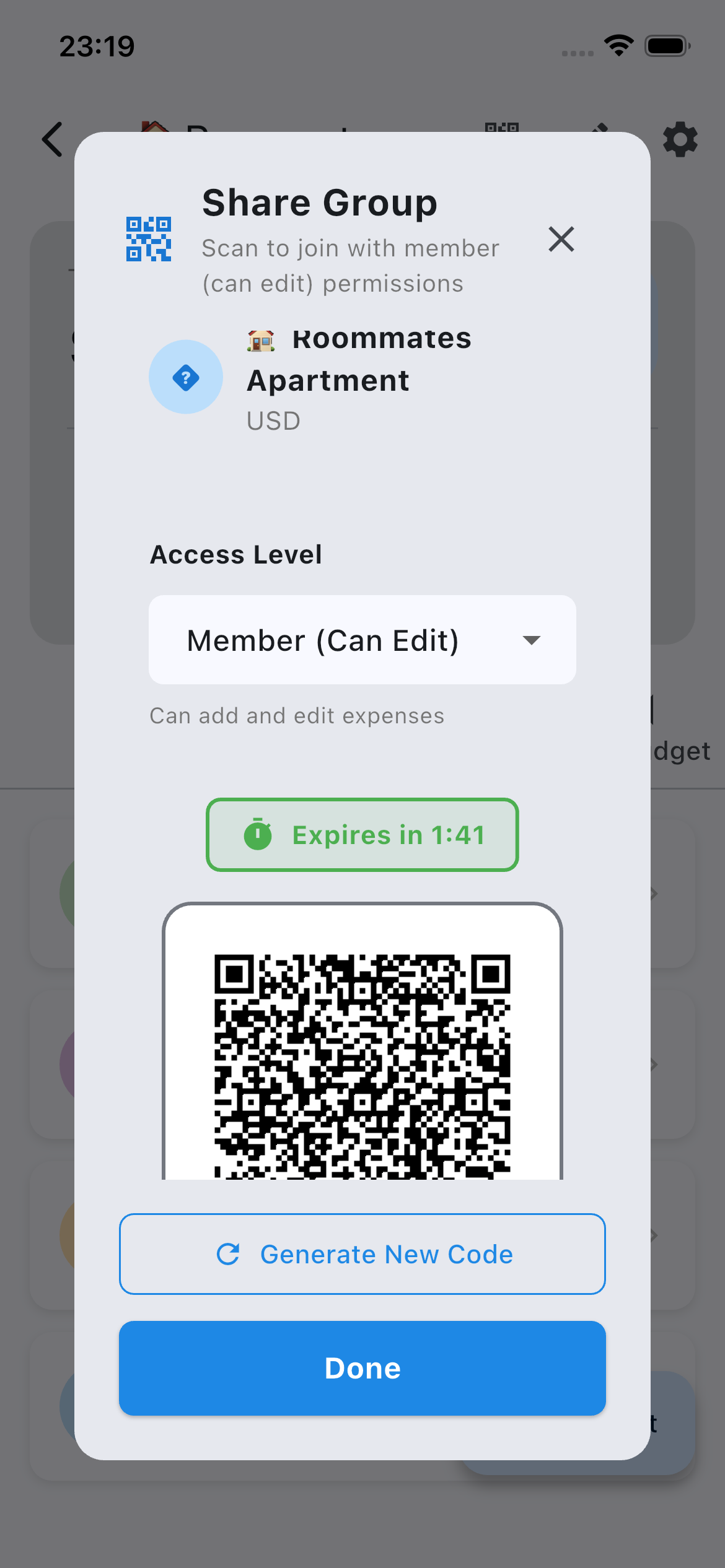 Group sharing with QR code